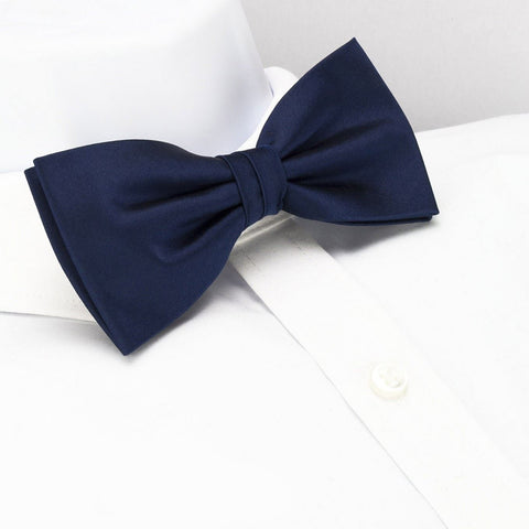 Pre-Tied Plain Navy Silk Bow Tie