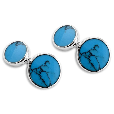 Sterling Silver Round Turquoise Cufflinks