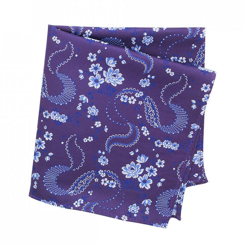 Purple & Silver Luxury Floral Silk Handkerchief