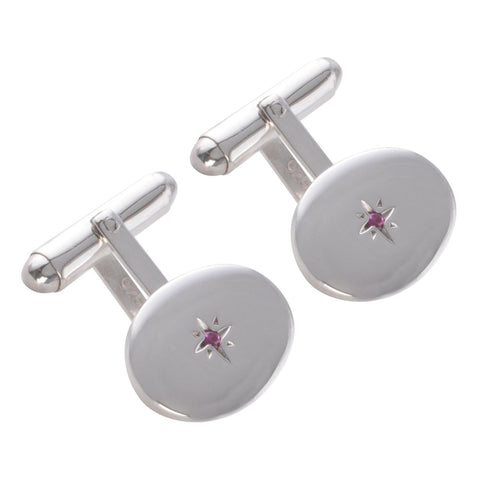 Sterling Silver Ruby Oval Cufflinks