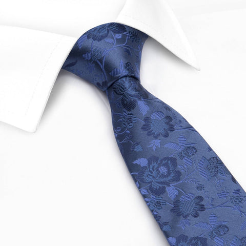 Navy Blue Floral Woven Silk Tie