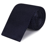 Navy Knitted Square Cut Silk Tie