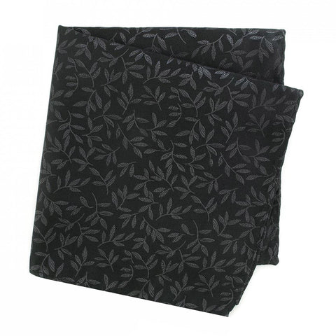 Black with Leaf Jacquard Design Silk Handkerchief