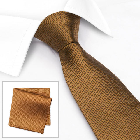 Bronze Herringbone Silk Tie & Handkerchief Set