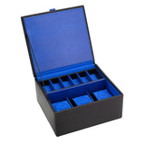 Dulwich Park Lane Black Leather Watch & Cufflink Box (Blue)