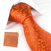 Orange Jacquard Leaf Silk Tie & Handkerchief Set