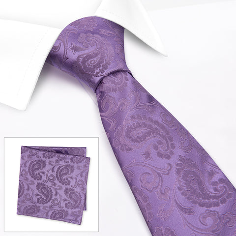 Classic Lilac Paisley Silk Tie & Handkerchief Set