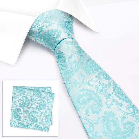 Classic Mint Paisley Silk Tie & Handkerchief Set