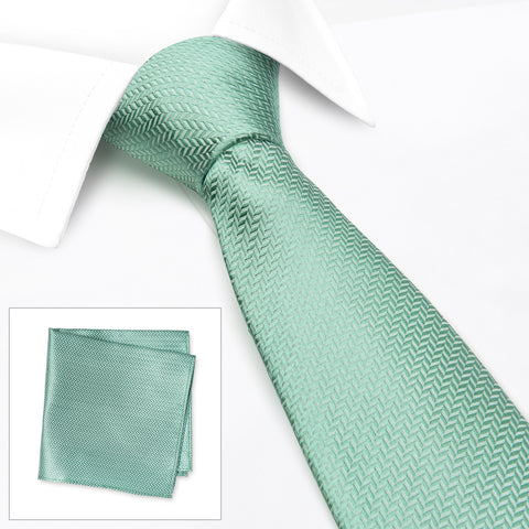 Duck Egg Herringbone Silk Tie & Handkerchief Set