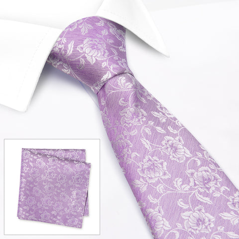 Lilac Dainty Floral Woven Silk Tie & Handkerchief Set