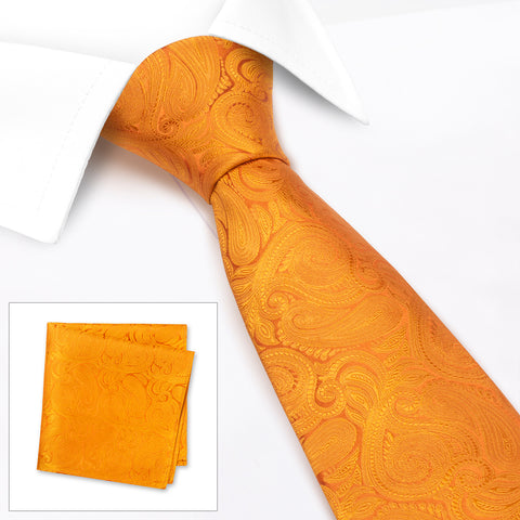 Burnt Orange Paisley Woven Silk Tie & Handkerchief Set