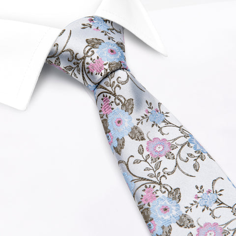 Blue & Pink Luxury Floral Silk Tie