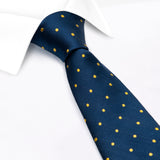 Navy & Yellow Polka Dot Woven Silk Tie
