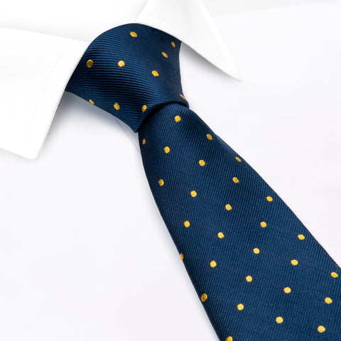 Navy & Yellow Polka Dot Woven Silk Tie