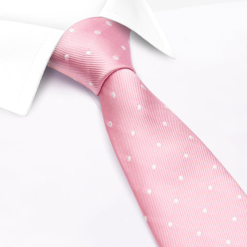 Pink & White Polka Dot Woven Silk Tie