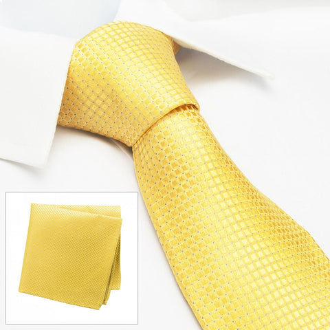 Gold Micro Square Woven Silk Tie & Handkerchief Set