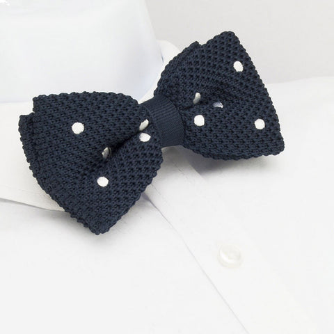 Pre-Tied Navy Polka Dot Knitted Bow Tie