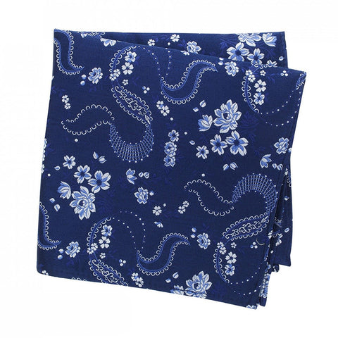 Navy & Light Blue Luxury Floral Silk Handkerchief