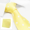 Yellow Silk Tie & Handkerchief Set With White Polka Dots