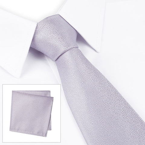Pastel Lilac Textured Woven Silk Tie & Handkerchief Set