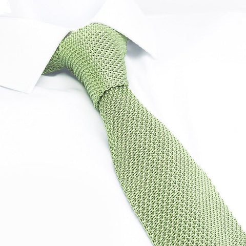 Pale Green Knitted Square Cut Silk Tie