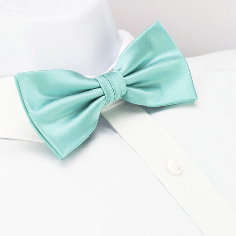 Pre-Tied Plain Cyan Silk Bow Tie