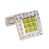 Green Enamel Squares With Clear Swarvoski Crystal Cufflinks