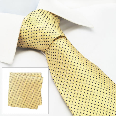 Yellow Neat Pin Dot Silk Tie & Handkerchief Set