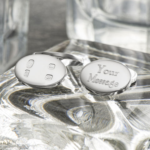 Sterling Silver Hallmarked Double Sided Oval Engraved Cufflinks