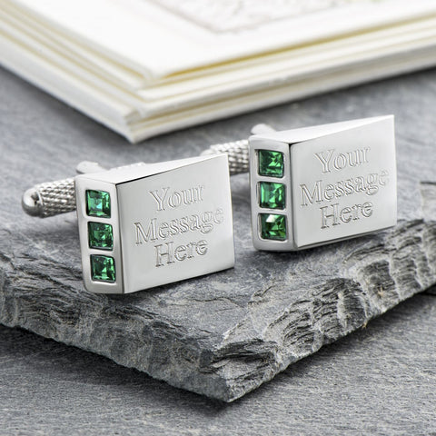 Green Crystal Wedge Cufflinks (Engraved)