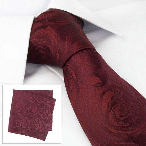 Wine Rose Luxury Woven Silk Tie & Handkerchief Set