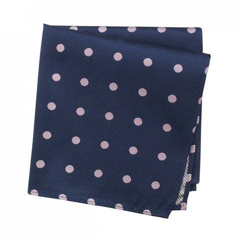 Navy Silk Handkerchief With Pink Polka Dots