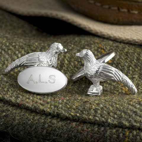 Silver Plated Pheasant Chain Cufflinks (Engraved)