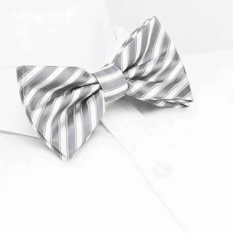 Pre-Tied Grey & Silver Striped Silk Bow Tie