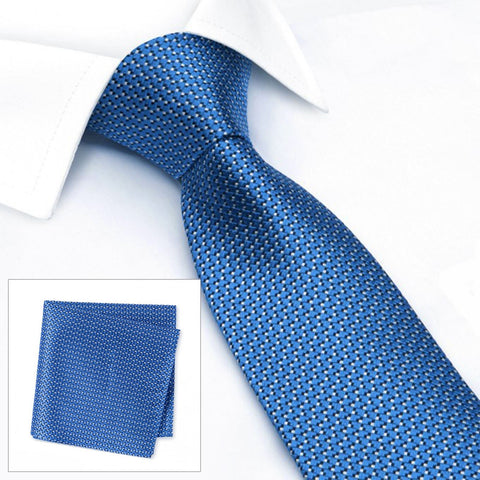 Electric Blue Micro Dot Woven Silk Tie & Handkerchief Set