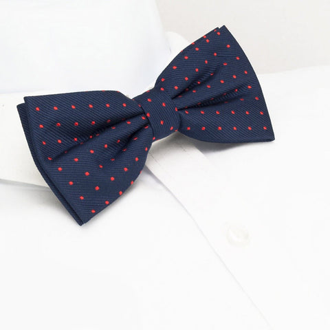 Pre-Tied Navy & Red Polka Dot Silk Bow Tie