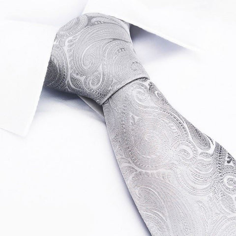 Silver Paisley Woven Silk Tie