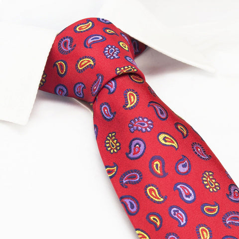 Red Paisley Tear Drop Silk Tie