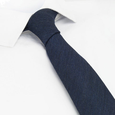 Plain Navy Wool Mix Slim Tie