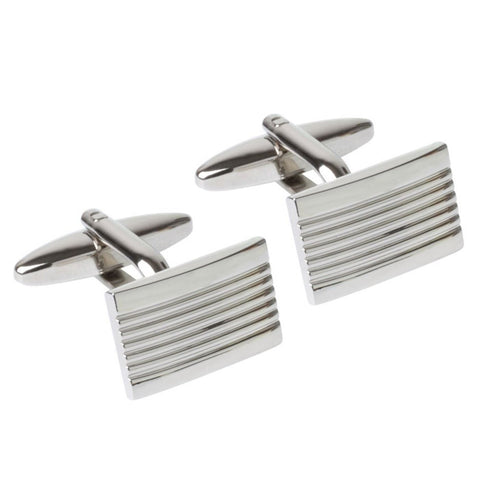 Silver Line Detail Rectangular Cufflinks