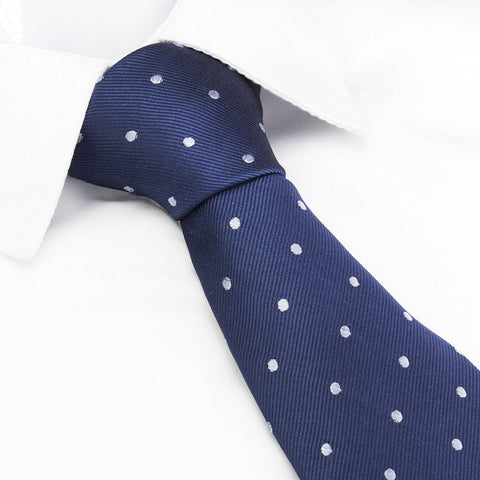 Navy & Silver Polka Dot Woven Silk Tie