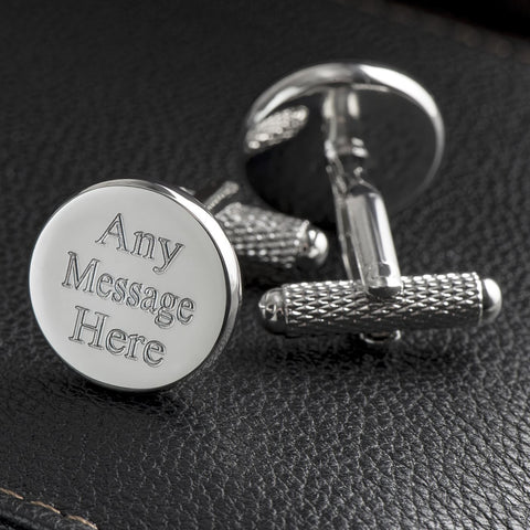 Engraved Cufflinks, Silver Plated Circle