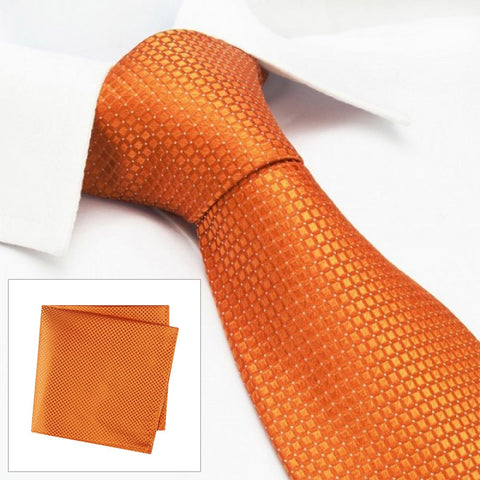Orange Micro Square Woven Silk Tie & Handkerchief Set