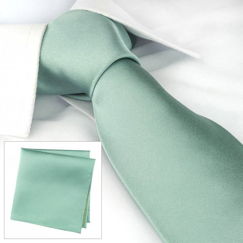 Plain Mint Green Silk Tie & Handkerchief Set