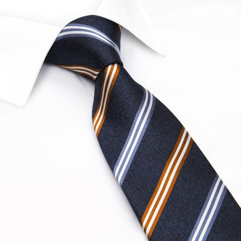 Blue & Burnt Orange Textured Silk Club Stripe Tie