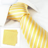 Yellow & White Satin Silk Tie & Handkerchief Set
