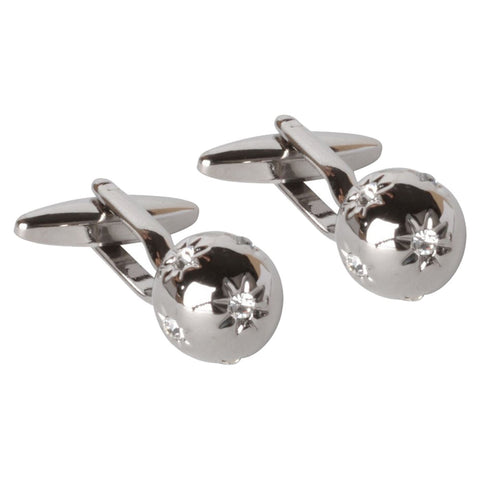 Silver Ball with Crystals Cufflinks