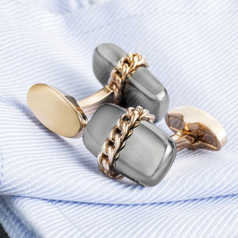 Grey and Rose Gold Chain Design Cufflinks