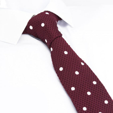 Wine Polka Dot Knitted Square Cut Tie