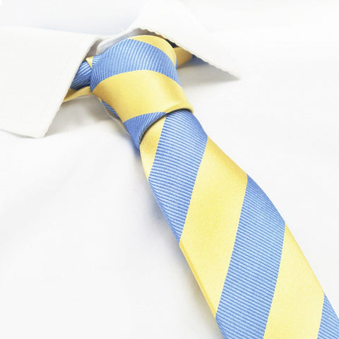Yellow & Blue Woven Striped Slim Silk Tie